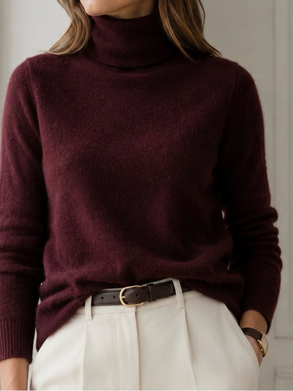 Quince 100% Magnolian Cashmere Turtleneck Sweater Burgundy Wine Size Small